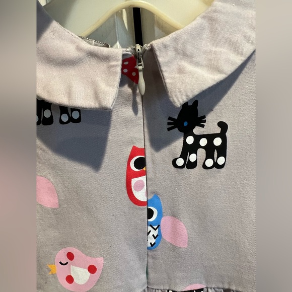 Gray Casual 🦉 Dress, Zips in Back -Covered w Owls, Cats & Birds & Little Collar - Picture 6 of 8